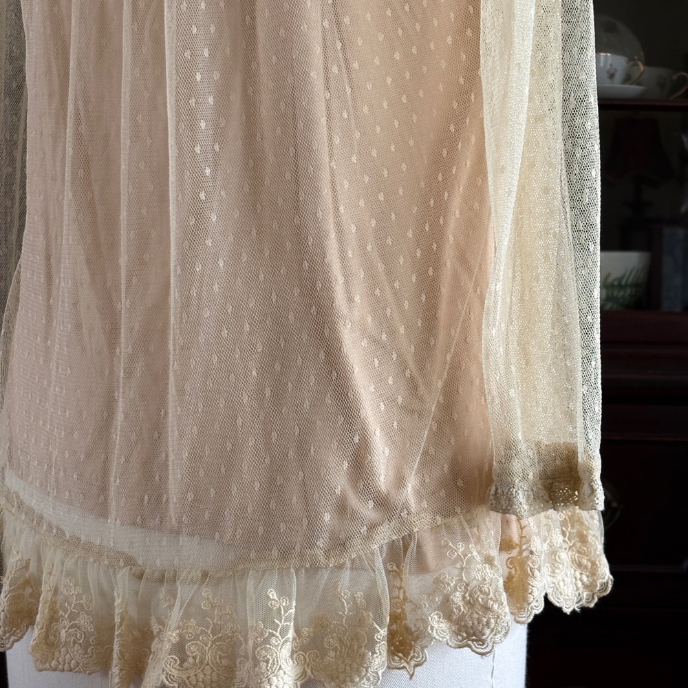 April Cornell Swiss Dot Net Blouse with Lace Appliqué and Lace Ruffles - Picture 9 of 16